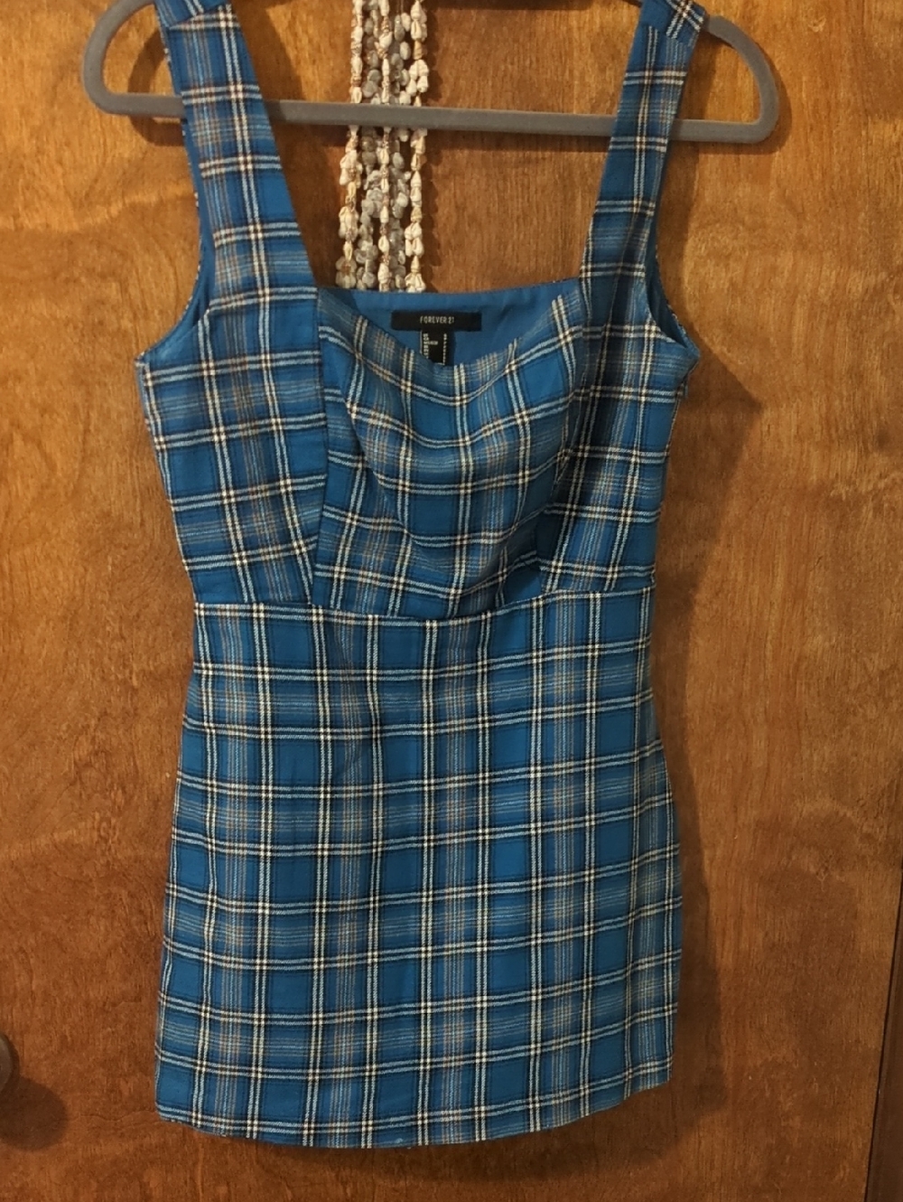 Forever 21 Blue Plaid Square-Neck Mini Dress Jumpsuit